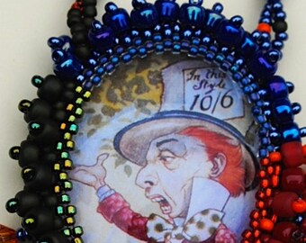 Alice in Wonderland Mad Hatter Embellished Glass Cabochon Statement Necklace