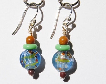 Multicolor Confetti Ice Blue Glass and Jasper Bead Earrings