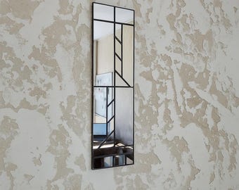 Modern asymmetrical wall mirror in stained glass style – unique geometric decor piece with vintage and Art Deco flair.