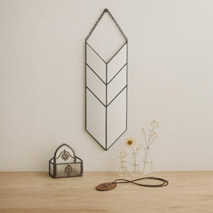 Asymmetrical stained glass mirror, vintage art deco style. Unique geometric wall mirror for modern decor, handmade and decorative.