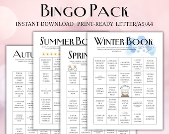 Seasonal Book Bingo Pack | Spring, Summer, Fall & Winter | Printable Reading Challenge | Letter, A5, A4