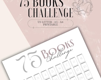 Suivi du défi lecture de 75 livres | Planificateur d'objectifs de lecture à imprimer (Téléchargement numérique)