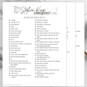 Stephen King Book Checklist: Printable Reading Log (Digital Download)