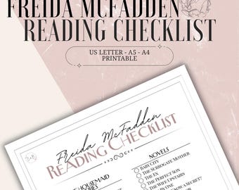Lista de leitura de thrillers de Freida McFadden | Lista de verificação de livros de psicologia em PDF e PNG para download digital