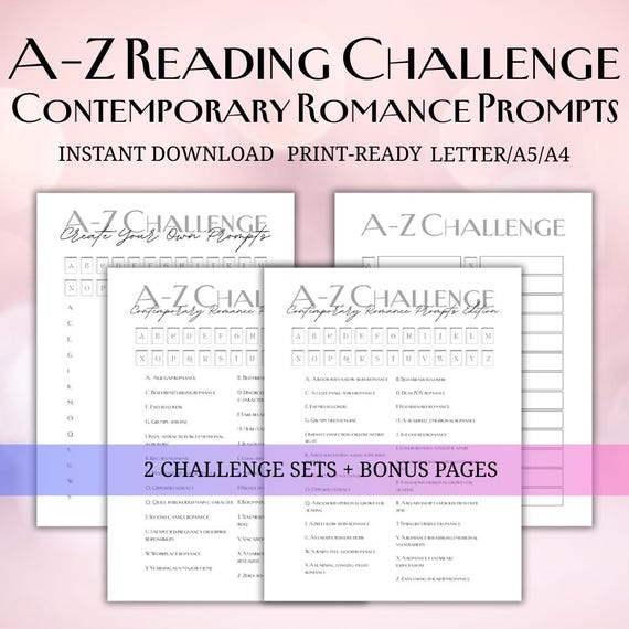 Contemporary Romance A–Z Challenge | Printable Book Prompts | Reading Tracker