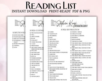Stephen King Horror Reading List | Book Checklist Tracker PDF & PNG Digital Download