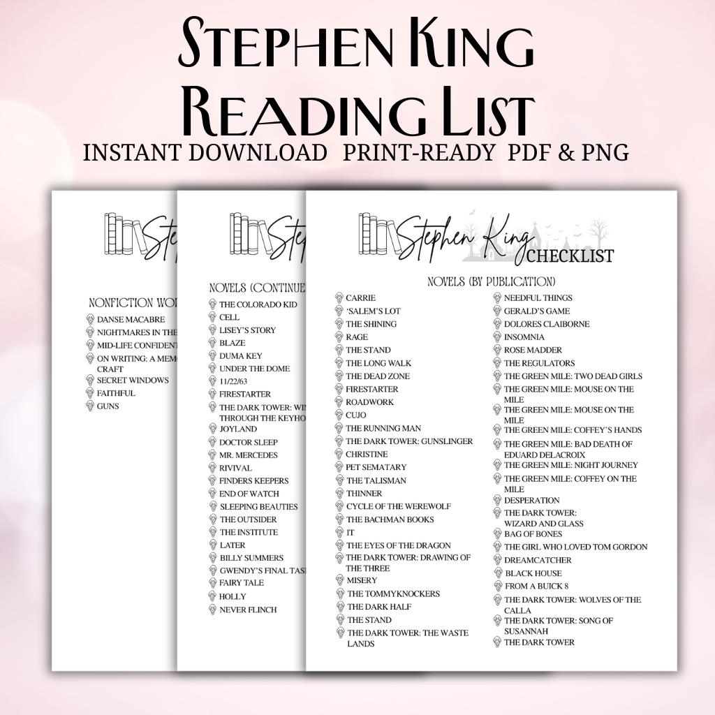 Horror Book List.pdf Stephen King Horror Reading List | Book Checklist Tracker PDF & PNG ...