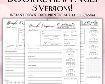 Book Review Printable | Reading Journal Review Page | Book Rating & Annotation Tracker | Letter A4 A5 PDF