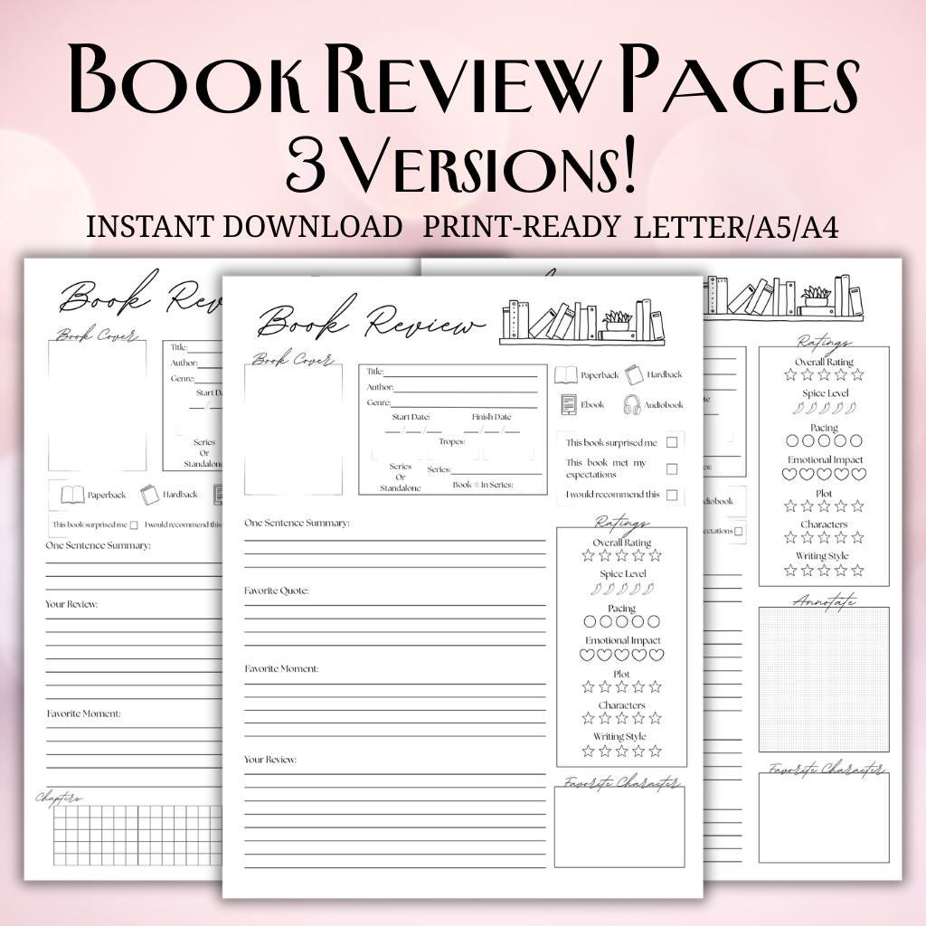 Book Review Printable | Reading Journal Review Page | Book Rating ...