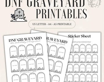 Cimetière DNF à imprimer | Livres abandonnés, autocollants pour journal (Téléchargement numérique)