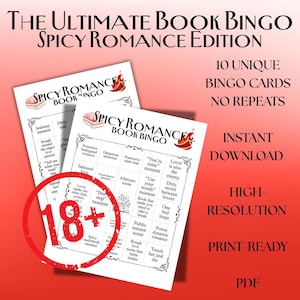 Spicy Romance Book Bingo | 10 Unique Cards (PDF)