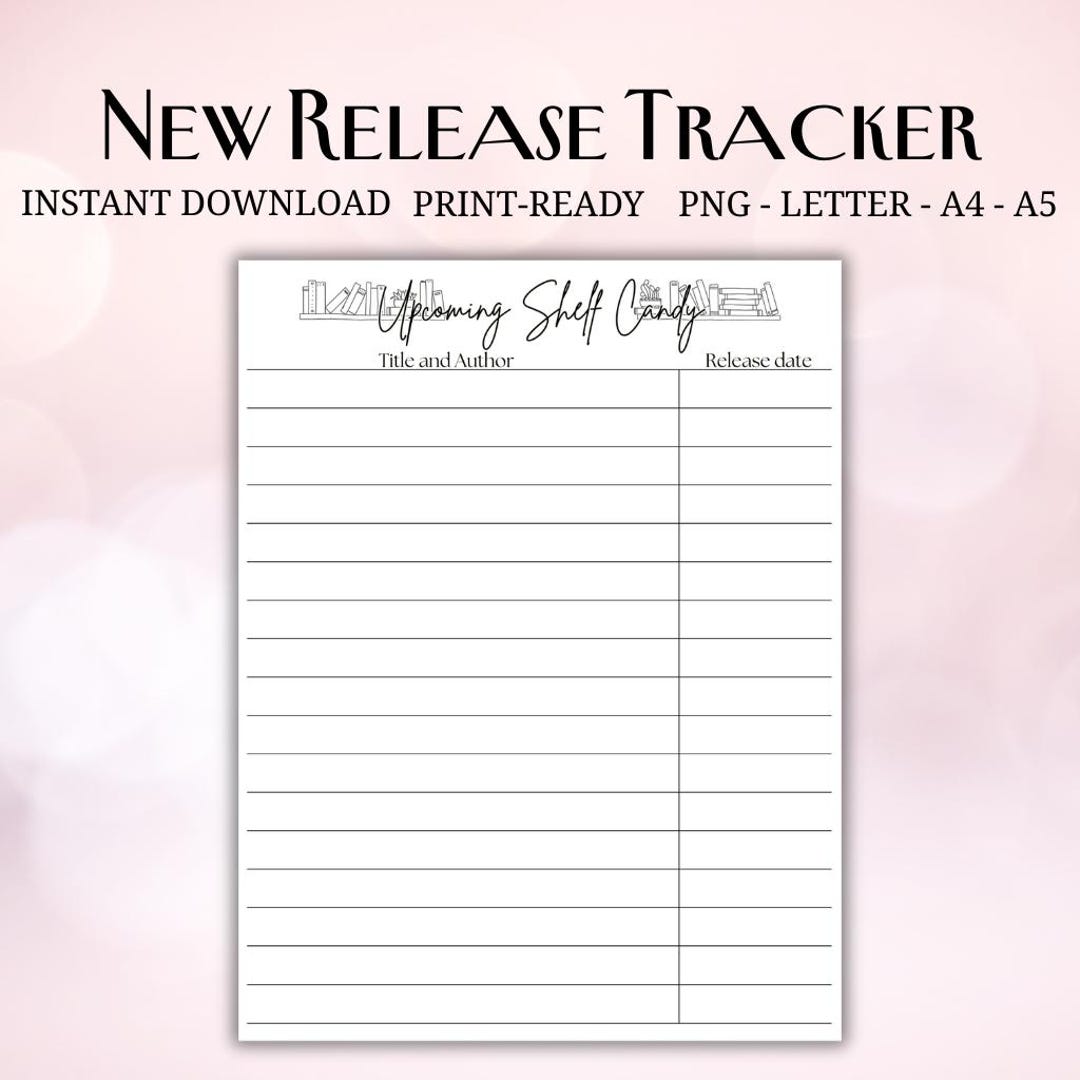 Book Release Tracker Printable | Upcoming Releases Tracker | PDF & PNG ...