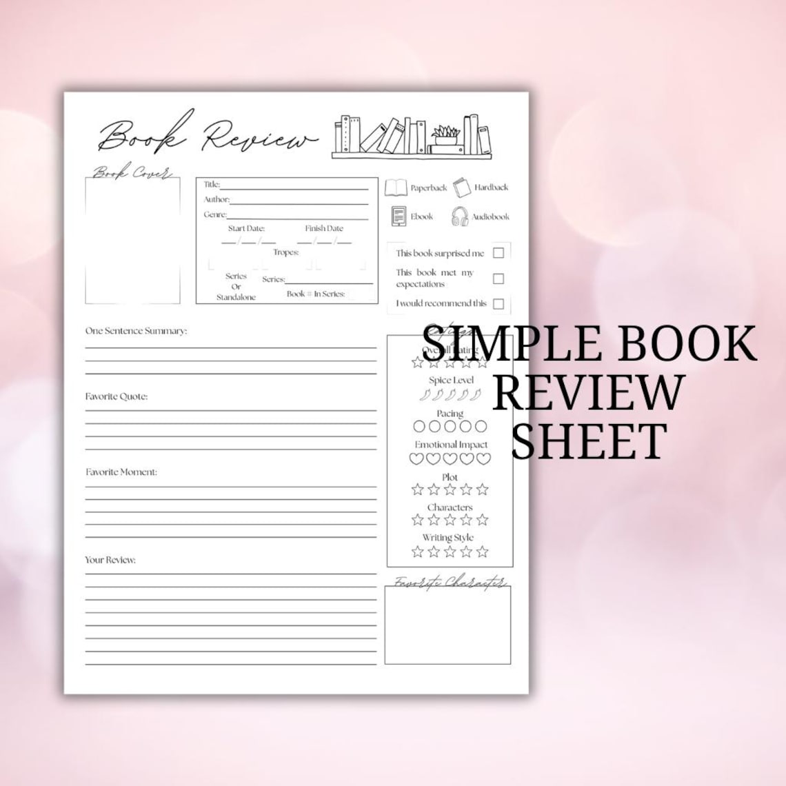 Book Review Printable | Reading Journal Review Page | Book Rating ...