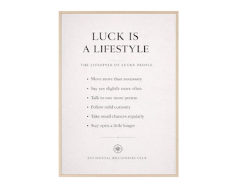 Poster met regels voor geluk is een levensstijl | De levensstijl van gelukkige mensen | Muurkunst miljardair per ongeluk | Luxe inrichting | Motiverende muurkunst