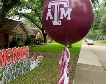 Personalized Jumbo Balloon- Large Balloon, Fringe Tail, Custom Vinyl Sticker