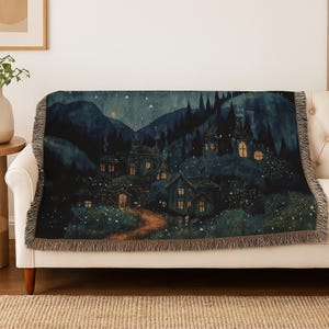 Cozy Nighttime Woven Blanket - Art-Inspired Throw, Bohemian Home Decor, Great for Gifts, Indoor Blanket, Accent for Cozy Spaces