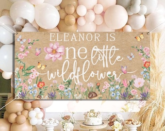 CUSTOMIZABLE One Little Wildflower First Birthday Banner, Whimsical, Flowers,Butterflies, First Birthday Theme, Girly, Aesthetic