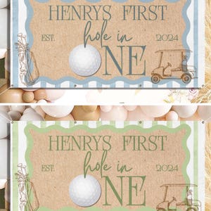 Customizable Golf Themed First Birthday Party Banner, Hole in One Decor, Golf Birthday Banner, Hole in One Party Decoration