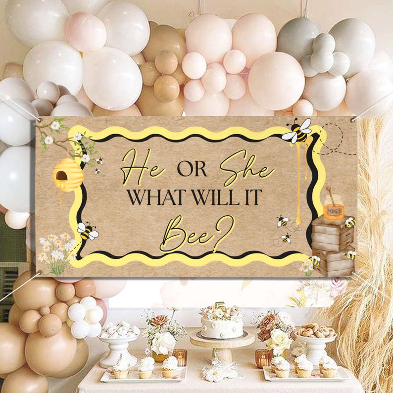 He or She What Will It Bee? Gender Reveal Banner, Bee Themed Trending ...