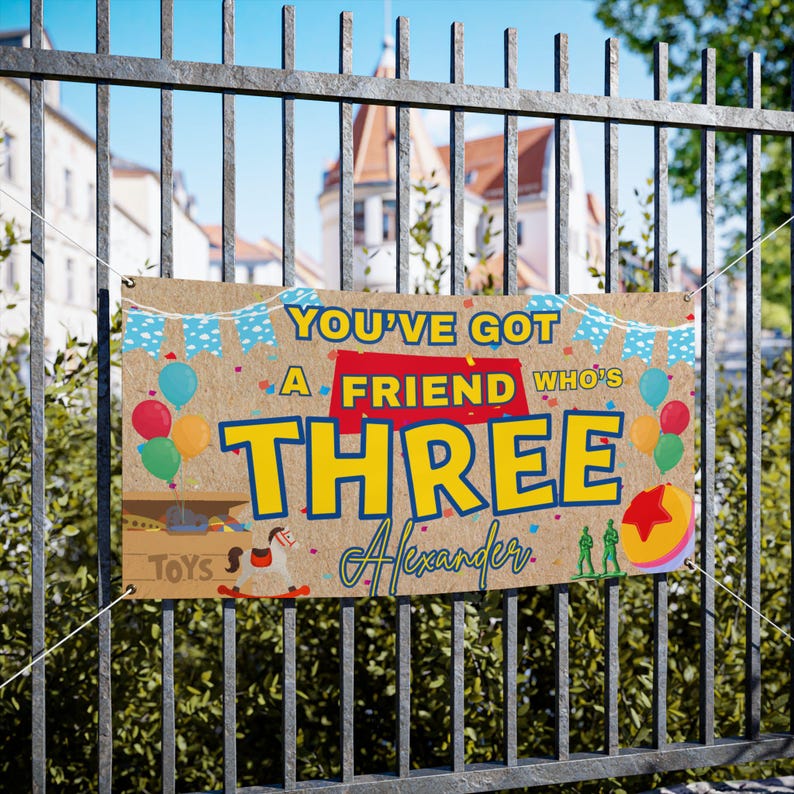 CUSTOMIZABLE You’ve Got A Friend Who’s Three, Toy Story Third Birthday Banner, Toy Story Inspired Birthday, Personalized Banner image 3