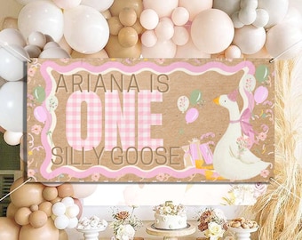 Customizable One Silly Goose First Birthday Girl, Floral Confetti Decoration, Trending Design, Silly Goose, Balloons OPTIONAL CHANGE COLORS
