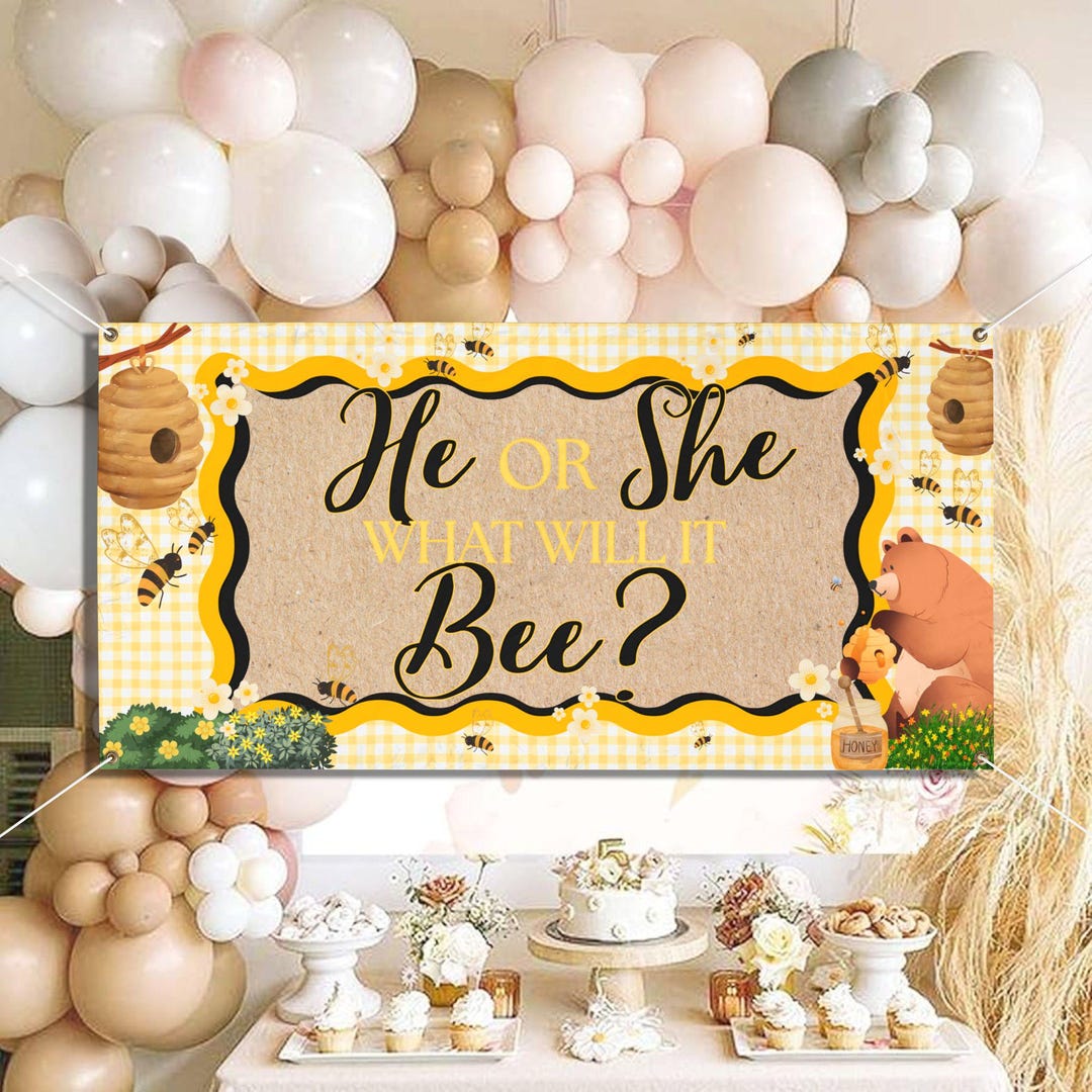 He or She What Will It Bee? Gender Reveal Banner, Bee Themed Trending ...