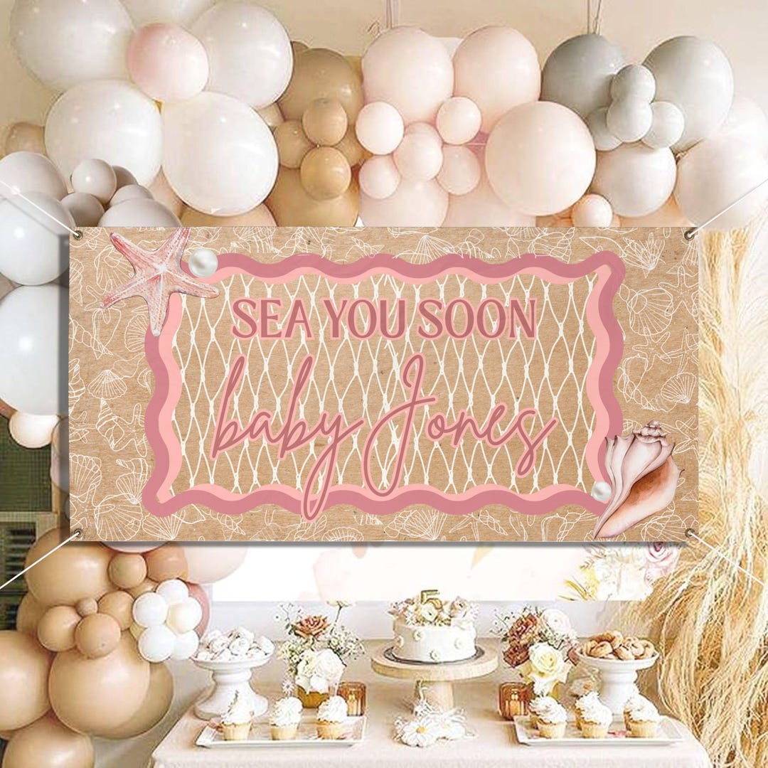 Coastal Baby Shower Vinyl Banner - Sea You Soon, Beach Theme Party ...
