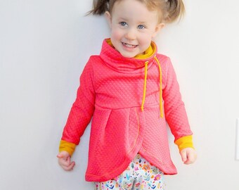 Lisse Cowl and Hoodie pattern for Girls Sizes 6-12m, 12-18m, 18-24m, 2T, 3T, 4T, 5T, 6, 7, 8, 10, 12, 14, 16