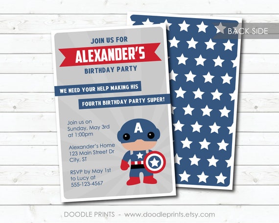 Captain America Invitation, Heroes Birthday Party Invitation, Super Hero Invitation, Avenger, Printable Invitation Party, Avengers, 5x7 4x6 Il_570xn