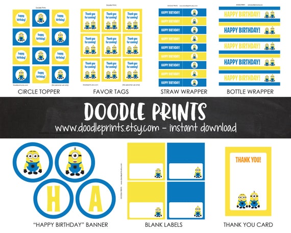 Minions Birthday Party Decor, Despicable Me Minions Party Decor, Favor Tag, Cupcake Topper, Banner, Digital Printable Instant Download Il_570xn