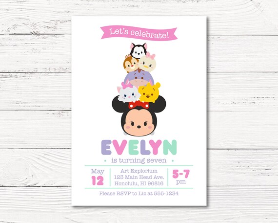 Tsum Tsums Invitation, Minnie Mouse Invitation, Birthday Party Invitation, Disney Tsum Tsum Inspired, Girls Digital Printable Invitation Il_570xn
