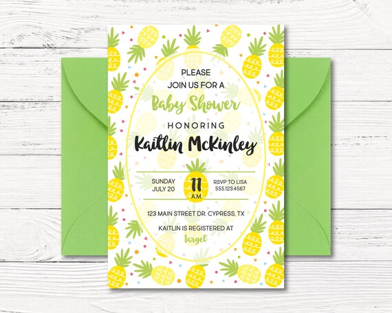 Baby Shower Invitation, Pineapple Baby Shower, Fruit Pineapples Party, Hawaiian Invitation, Tropical Summer Shower, Printable Digital Invite Il_570xn