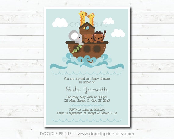 Noah's Ark Invitation, Printable Baby Shower Invitation, Noahs Ark Baby Shower, Animal Birthday Party Invitation, Noahs Ark Birthday, Jungle Il_570xn