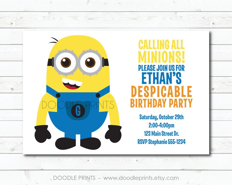 Minion Invitation Printable Minion Birthday Invitation Etsy