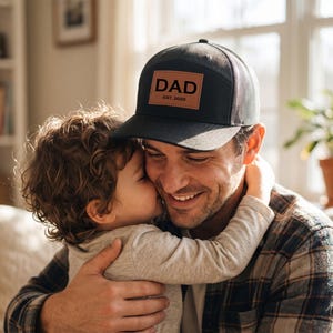 Personalized Dad Patch Hat, New Dad Gift, Dad Birthday Gift, Trucker Hat, Leather Patch Hat, Custom Hat, New Dad Present
