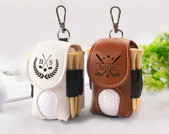 Porta-bolas de golfe personalizado em couro, mini bolsa para tees, presente de golfe personalizado