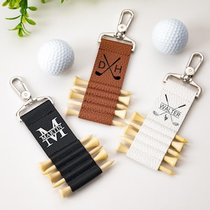 Personalized Leather Golf Tee Holder Bag Tag: Engraved Golf Gift