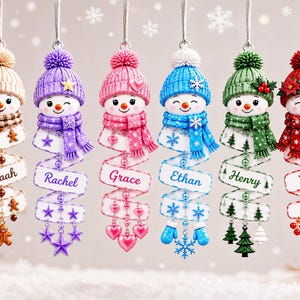 Personalized Snowman Christmas Ornament, Custom Name Acrylic Ornament, 2026 Stocking Tags, Family Keepsake