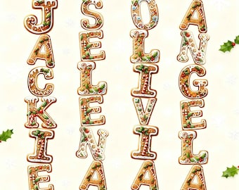 Personalized Gingerbread Letter Ornament, Wooden Christmas Tag
