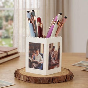 Portapenne personalizzato a forma di mattone con foto "Papà e figlio", organizer ispirato ai mattoni, regalo per la festa del papà, regalo per papà, regalo per studenti