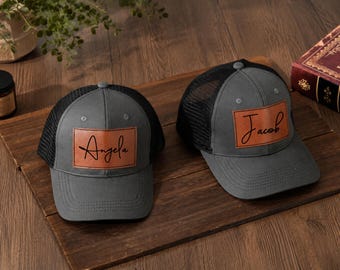 Custom Dad and Me Matching Hats, Personalized Baby Toddler Cap, Leather Patch Baseball Hat, Gift for New Dad