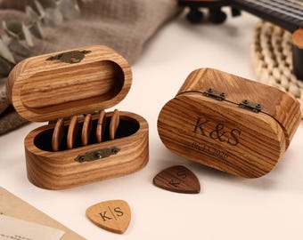Custom Wooden Guitar Picks Box, Personalized Guitar Picks with Case, Guitar Plectrum Box, Gift for Guitarist, Father’s Day Present