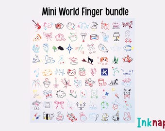 Winzige Finger temporäre Tattoos 6 x 6 Zoll Bündel | Minimal Hand & Handgelenk Tattoo Blatt | Kleiner Fine Line Doodle Blitz | Süßes Micro Tattoo Set