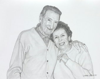 Miniature Custom pencil portrait,drawing,commission,Grandparents