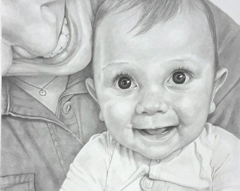 Custom order pencil portrait family commission