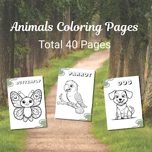 Animal Coloring Book for Kids: 40 Printable Pages (PDF & JPG Digital Download A4 Size)