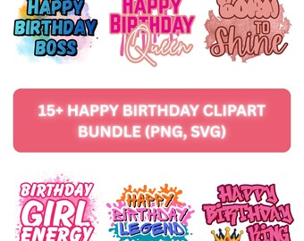 Grattis på födelsedagen Clipart-paket, Graffitidesigner (PNG, SVG)