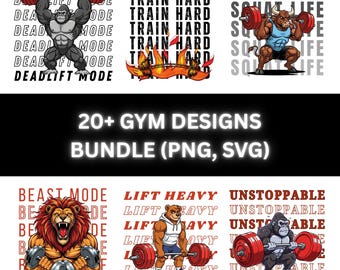 Gym Fitness SVG PNG Bundle, Beast Mode Workout Designs (Digitaler Download)