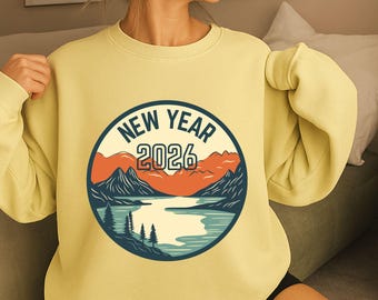 New Year 2026 Retro Sunset SVG PNG, Mountain Landscape Graphic (Digital Download)
