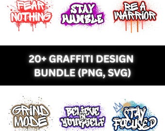 Graffiti T-Shirt Design Bundle: 20 Streetwear PNG- und SVG-Dateien, Sprühfarbe Typografie